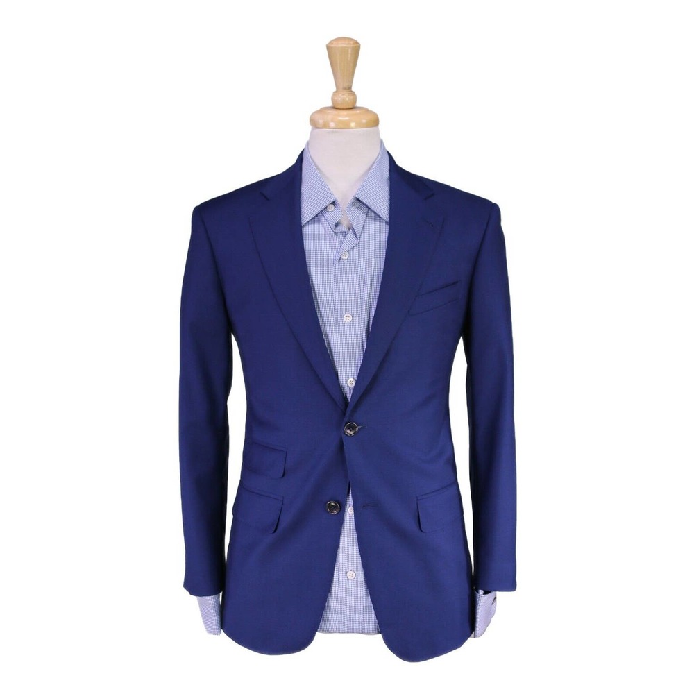 Custom Made! Bespoke Solid Dark Royal Blue 2-Btn Slim Fit Ticket Pkt Blazer 34S